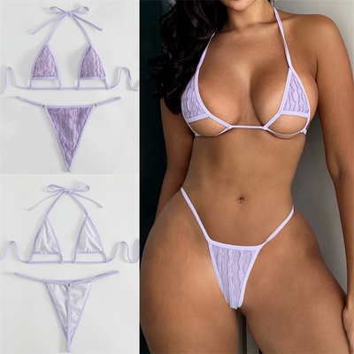 立体花瓣挂脖系带性感微比基尼