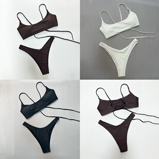 2025新款欧美性感比基尼跨境辣妹纯色分体泳衣女士泳装沙滩游泳衣