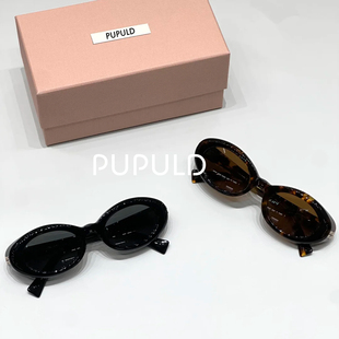 PUPULD 区别通货 B09-SM椭圆型太阳镜男女黑墨镜老钱风玳瑁猫眼镜