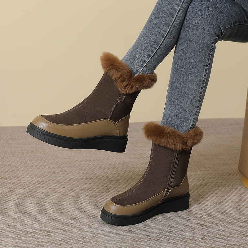 平底短靴雪地靴女冬季加绒加厚底棉鞋冬天鞋子外穿真皮牛皮棉靴子,女鞋,时尚雪地靴,淘宝优惠券,粉丝福利购,淘宝优惠卷