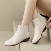 春秋单靴女鞋 平底短靴女真皮休闲软底软面圆头舒适妈妈鞋 平跟靴子