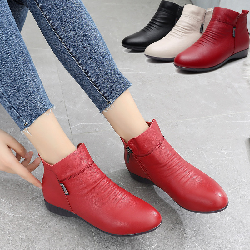 2025新款春秋冬单靴平底短靴女真皮鞋软底孕妇舒适加绒棉鞋女鞋子,女鞋,时装靴,淘宝优惠券,粉丝福利购,淘宝优惠卷