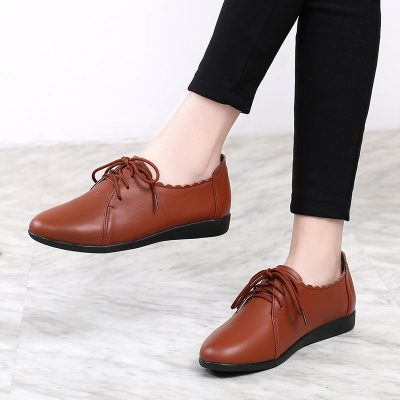 断码清仓真皮女鞋春秋妈妈鞋中老年软底不累脚平底鞋舒适软皮鞋子
