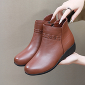 子秋冬款 小坡跟短靴软底舒适头层牛皮女鞋 冬鞋 真皮妈妈鞋 加绒棉鞋