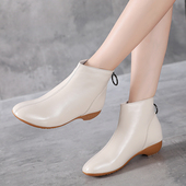 女鞋 2025新款 大码 真皮鞋 平底短靴女春秋冬单靴子牛筋软底孕妇棉鞋