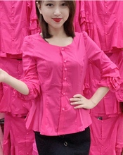 韩版 女士洋气上衣微弹 宽松气质显瘦遮肚长袖 衬衫 2019新款 女夏季