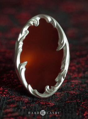 MC法老同款硬糖原创首饰魔镜银烧白黑色红色玛瑙宝石开口戒可调节