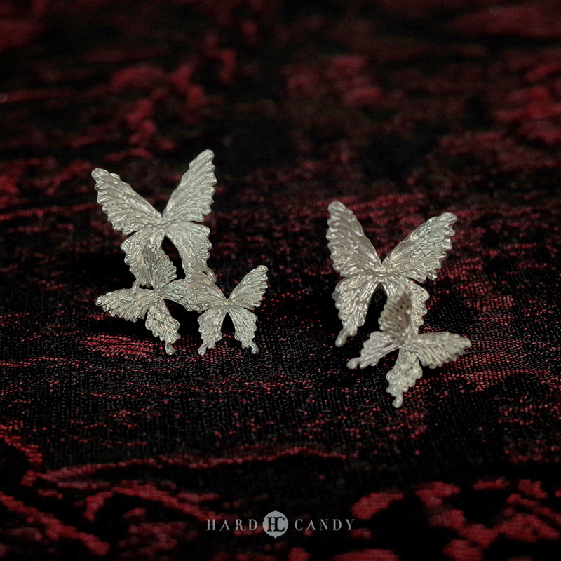 硬糖艺术感蝴蝶耳钉纯银女AB款