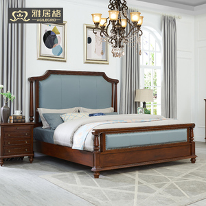 实木床真皮软包主卧室1.8m双人床橡胶木水性漆纯实木床婚床
