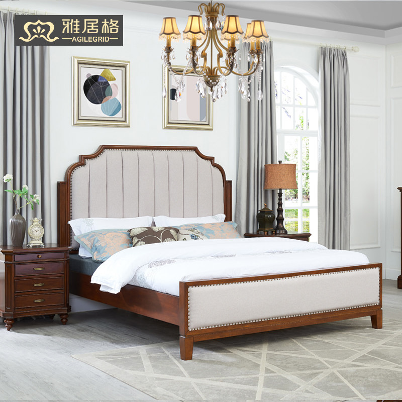 雅居格实木双人床现代真皮软包卧室一米八大床水性漆纯实木床