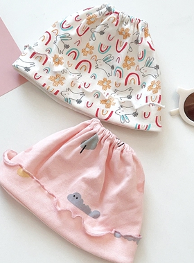 新生儿婴儿帽子春秋男女宝宝护囟门帽粉色白色兔子印花单层胎帽