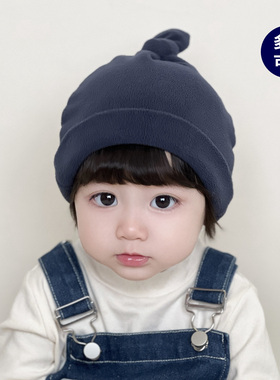 冬季超柔婴儿摇粒绒婴童男女新生宝宝加厚保暖小揪揪儿童套头胎帽
