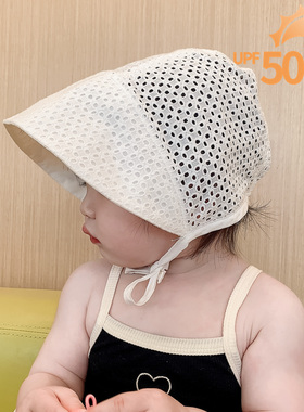 春夏婴儿公主薄款防晒镂空宝宝遮阳大帽檐纯棉白色薄款帽子包邮