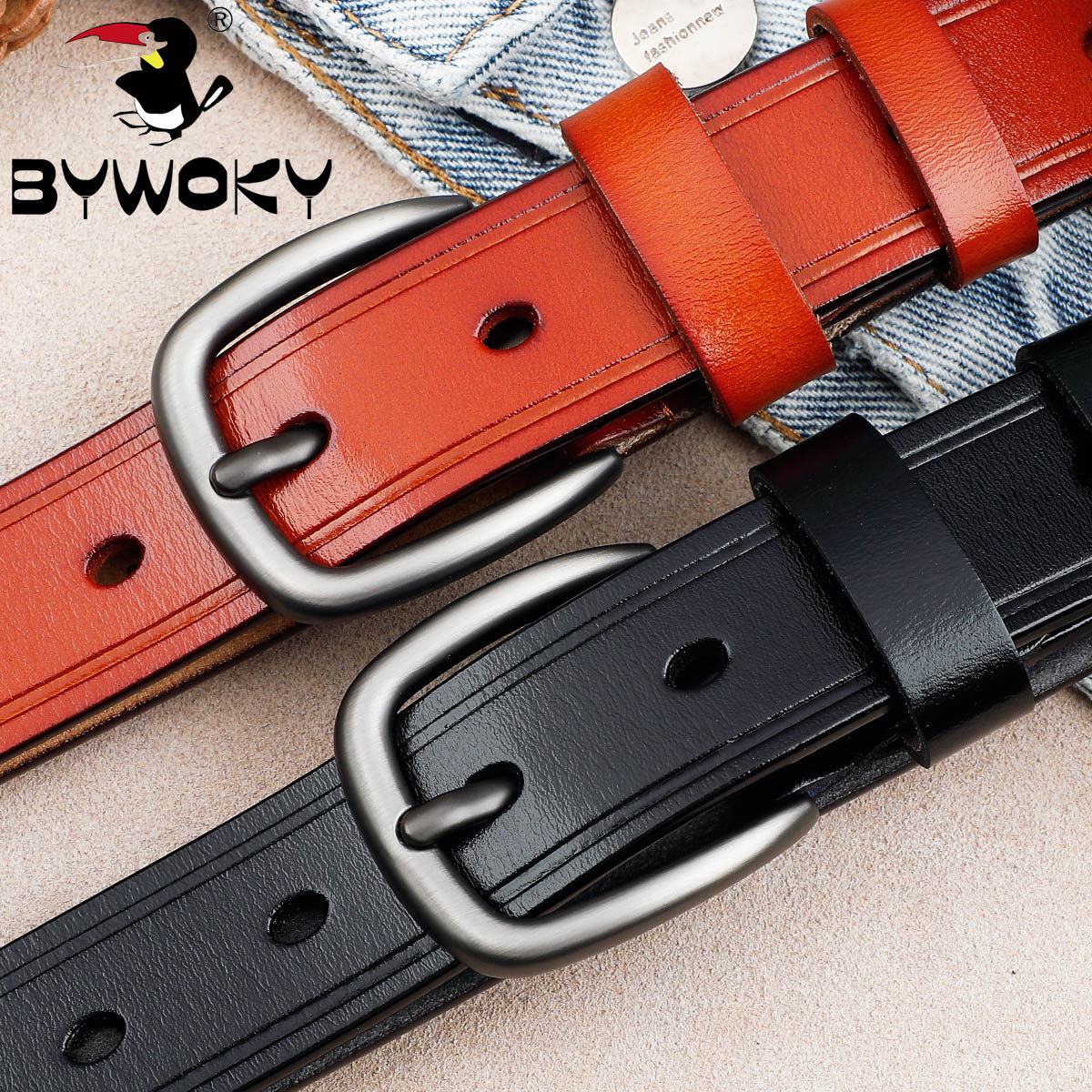 女士皮带简约百搭时尚韩国纯牛皮黑色腰带真皮学生装饰牛仔裤带女