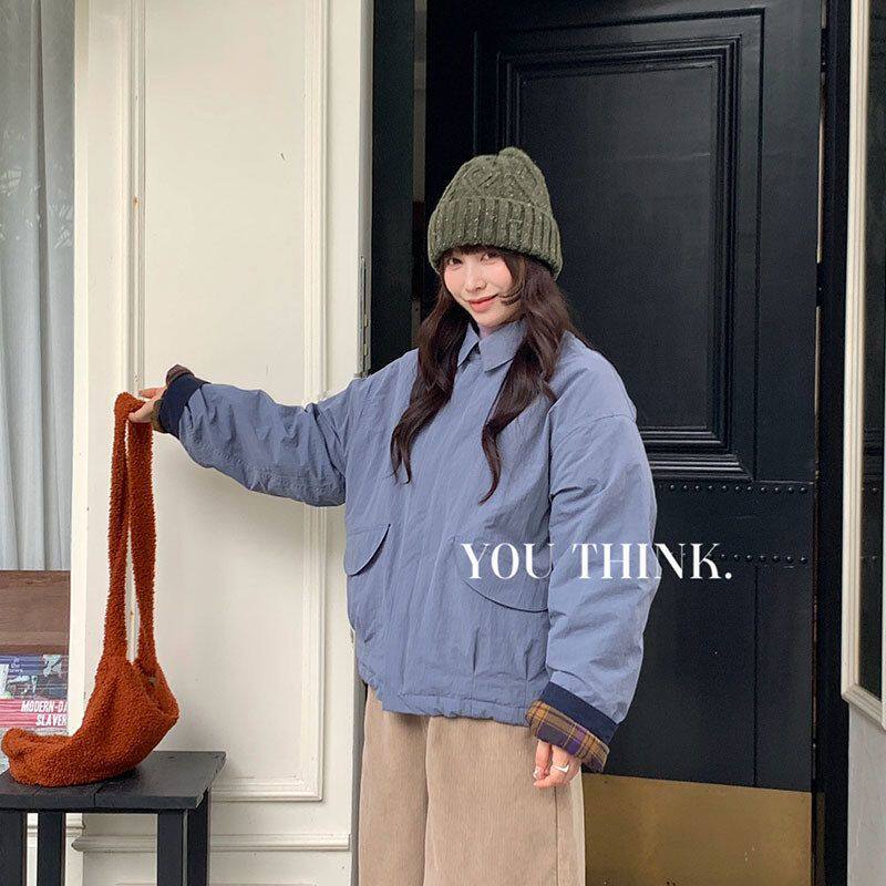 you think十三行冬季新品休闲加厚保暖长袖宽松开衫棉衣外套