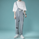 春夏破洞牛仔背带裤男女宽松直筒吊带裤-BD43-p68，男装牛仔裤，星座712