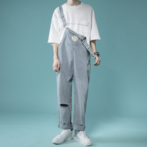 春夏破洞牛仔背带裤 男女宽松直筒吊带裤 -BD43- p68图片