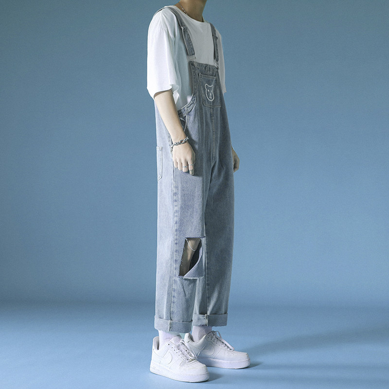 破洞牛仔背带裤男女中性印花9分吊带裤B269-BD51-p68,男装牛仔裤,星座712