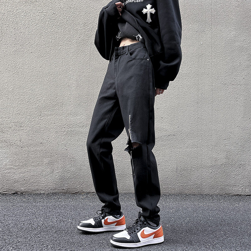 春季美式ins高街小众破洞直筒牛仔裤B269-N342P65控88，男装牛仔裤，星座712