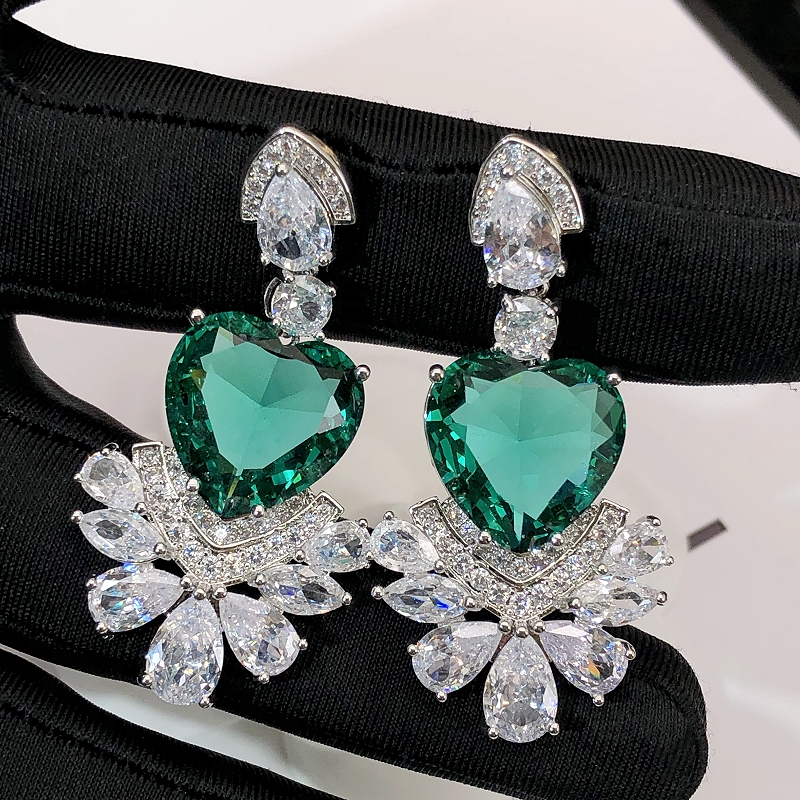心形绿钻水滴古典耳环耳钉