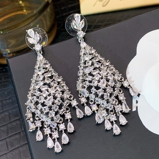 时尚 满钻耳环小众设计显脸小许我耀眼耳饰耳钉 超闪高级感流苏长款