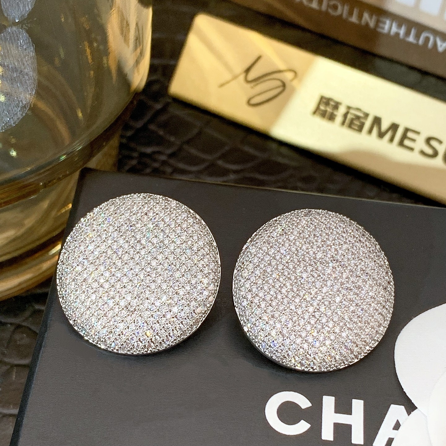 欧美时尚潮流复古港风满钻微镶闪钻圆盘耳环女轻奢高级感耳钉耳饰