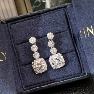 时尚 精致闪钻耳坠女 通勤百搭方形小巧流苏耳环许我耀眼赵露思同款