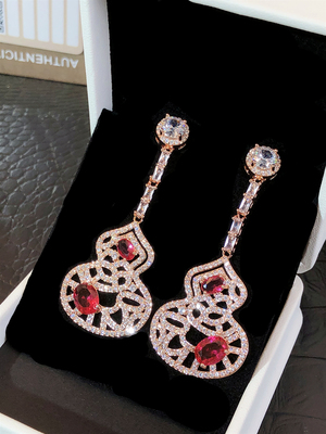超闪红钻宝石葫芦耳环满钻耳饰