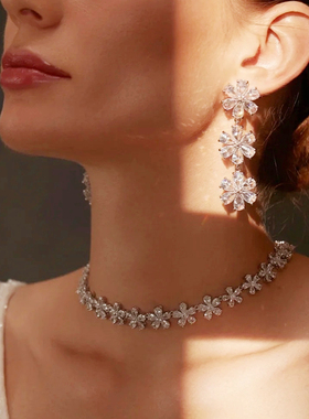 简约仙美花朵宝石超闪项链套装