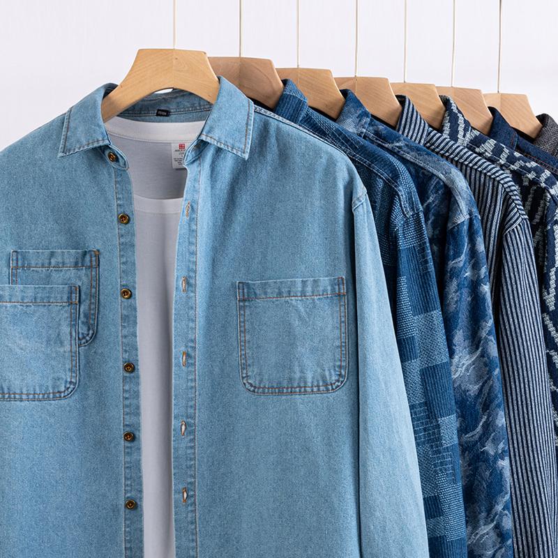 三顺男式春秋复古水洗牛仔外套加厚经典随性休闲潮感柔软亲肤衬衫