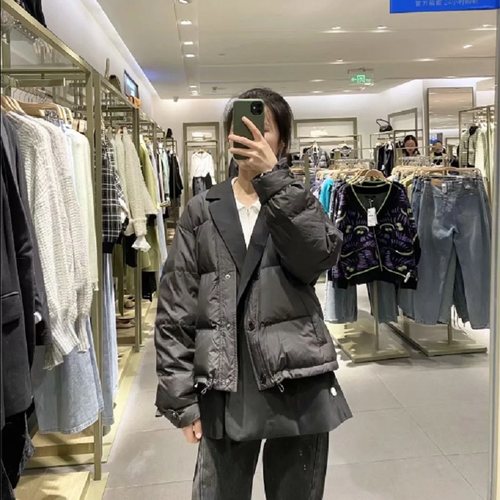 ur冬季拼接假两件短款宽松羽绒服