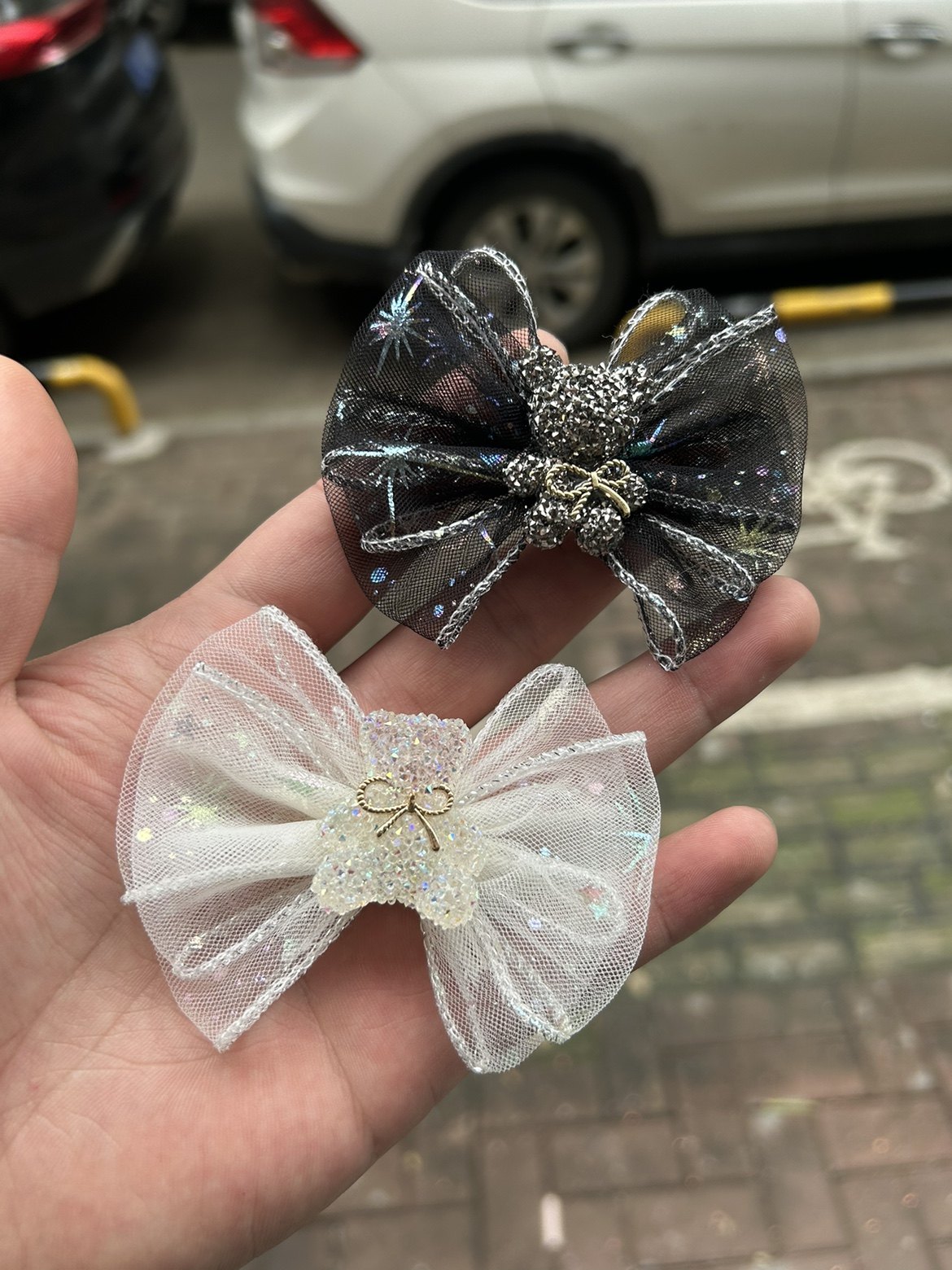 新款时尚可爱超闪碎钻小熊超仙织带蝴蝶结女鞋童鞋凉鞋鞋花配件