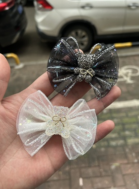 新款时尚可爱超闪碎钻小熊超仙织带蝴蝶结女鞋童鞋凉鞋鞋花配件