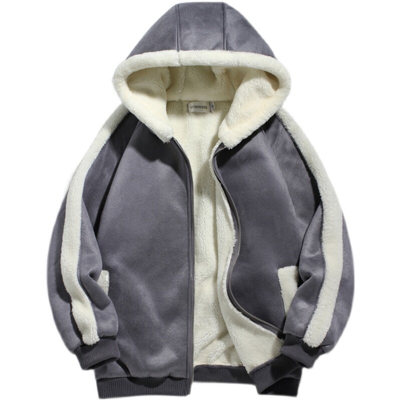 2白底潮流男士大码加厚连帽羊羔毛棉服XZ405-1-Y06图片