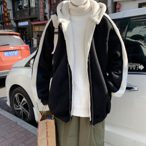 3男连帽宽松加绒棉服外套大码麂皮绒加厚棉袄XZ405-1-Y06图片