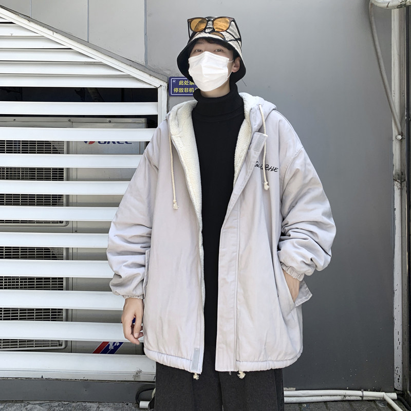 3港风潮流休闲宽松连帽外套大码羊羔毛加厚棉服XZ405-1-WY9901-12,男装棉衣,星座405-1