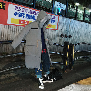 3港风潮流男士宽松中长款棉服连帽毛领棉衣XZ405-1-Y03图片