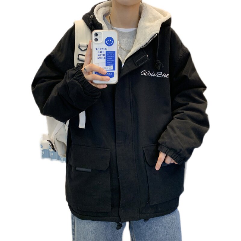 3港风冬季男士宽松棉服羊羔毛大码连帽棉衣XZ405-1-Y10,男装棉衣,星座405-1