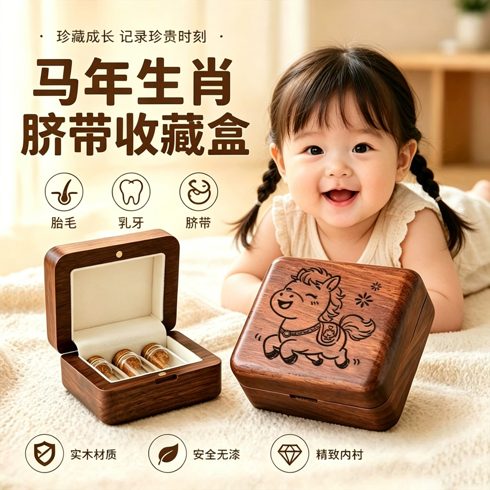 宝宝脐带胎发毛收藏储存保存盒瓶新生婴儿自制胎发纪念品收纳乳牙