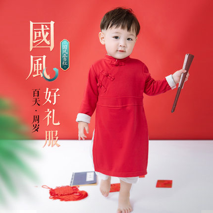 一周岁宴抓周礼服女宝宝唐装连体衣男童中国风中式汉服小红书秋冬