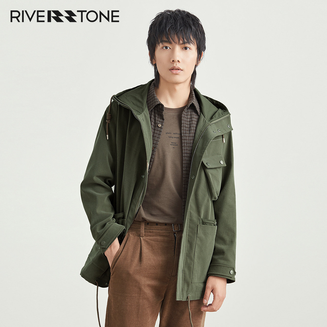 流石男装春装休闲高端中长款连帽风衣2026年春季保暖工装大衣外套