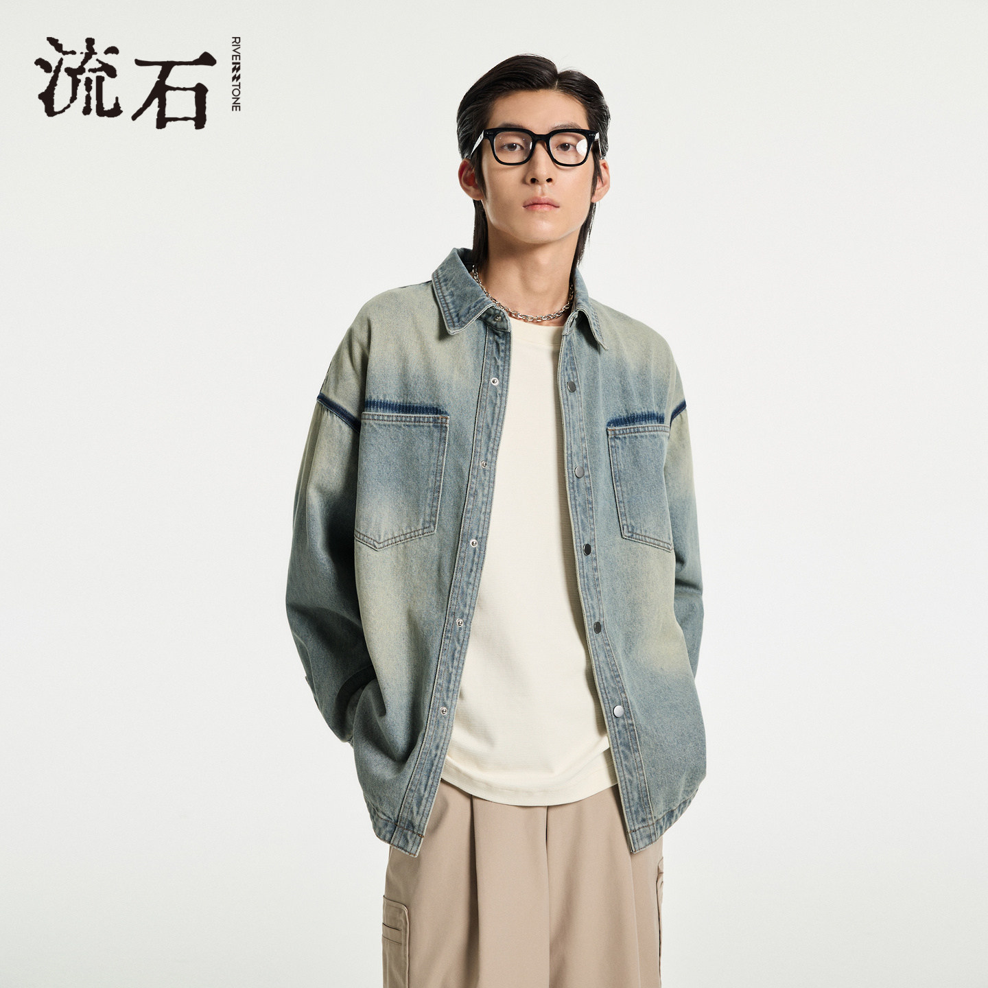 流石男装重水洗休闲牛仔外套2026年春季新款男士重磅宽松复古夹克,男装,牛仔外套,淘宝优惠券,粉丝福利购,淘宝优惠卷