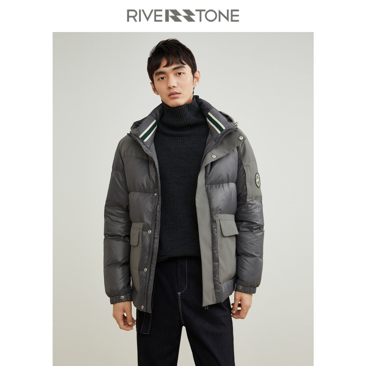 rs男装高端大牌休闲加厚连帽羽绒服
