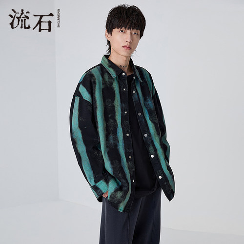 商场同款流石男装印花牛仔衬衫