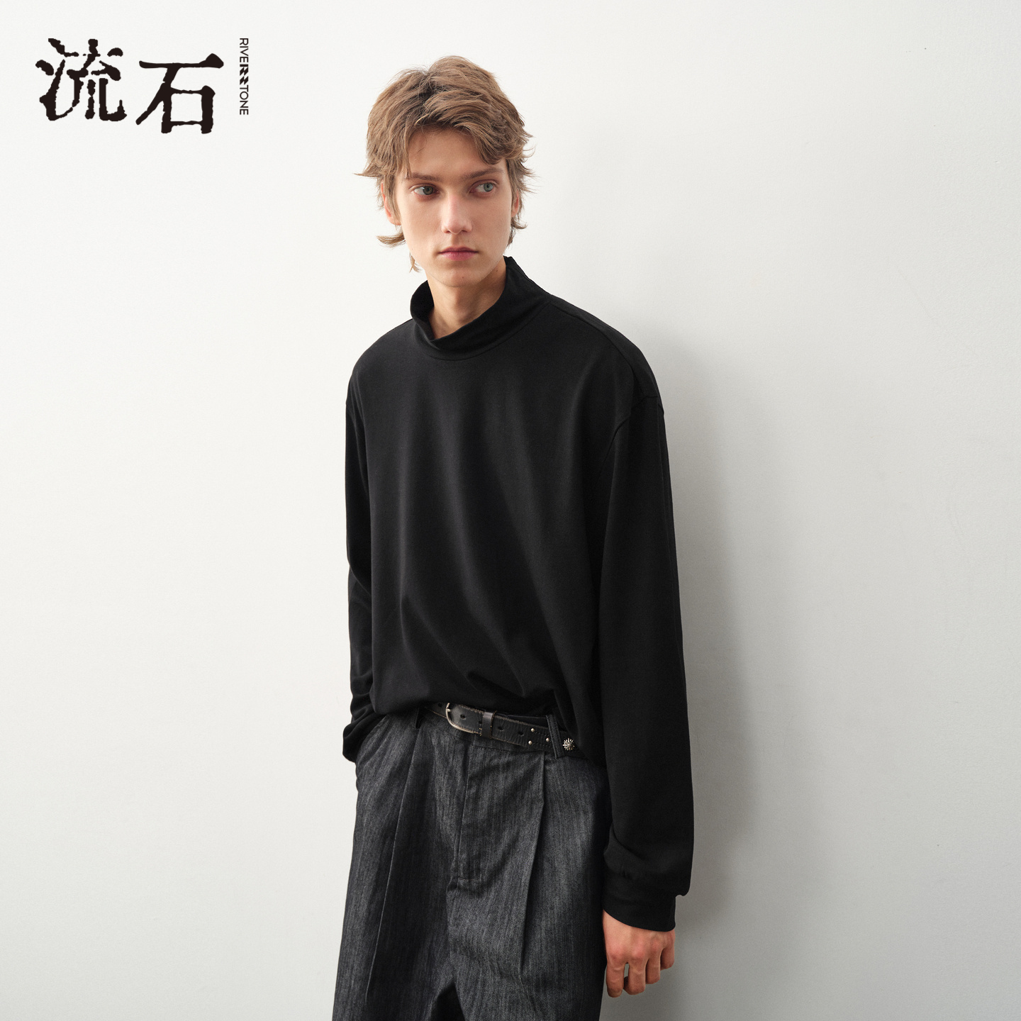 商场同款流石男装半高领长袖T恤