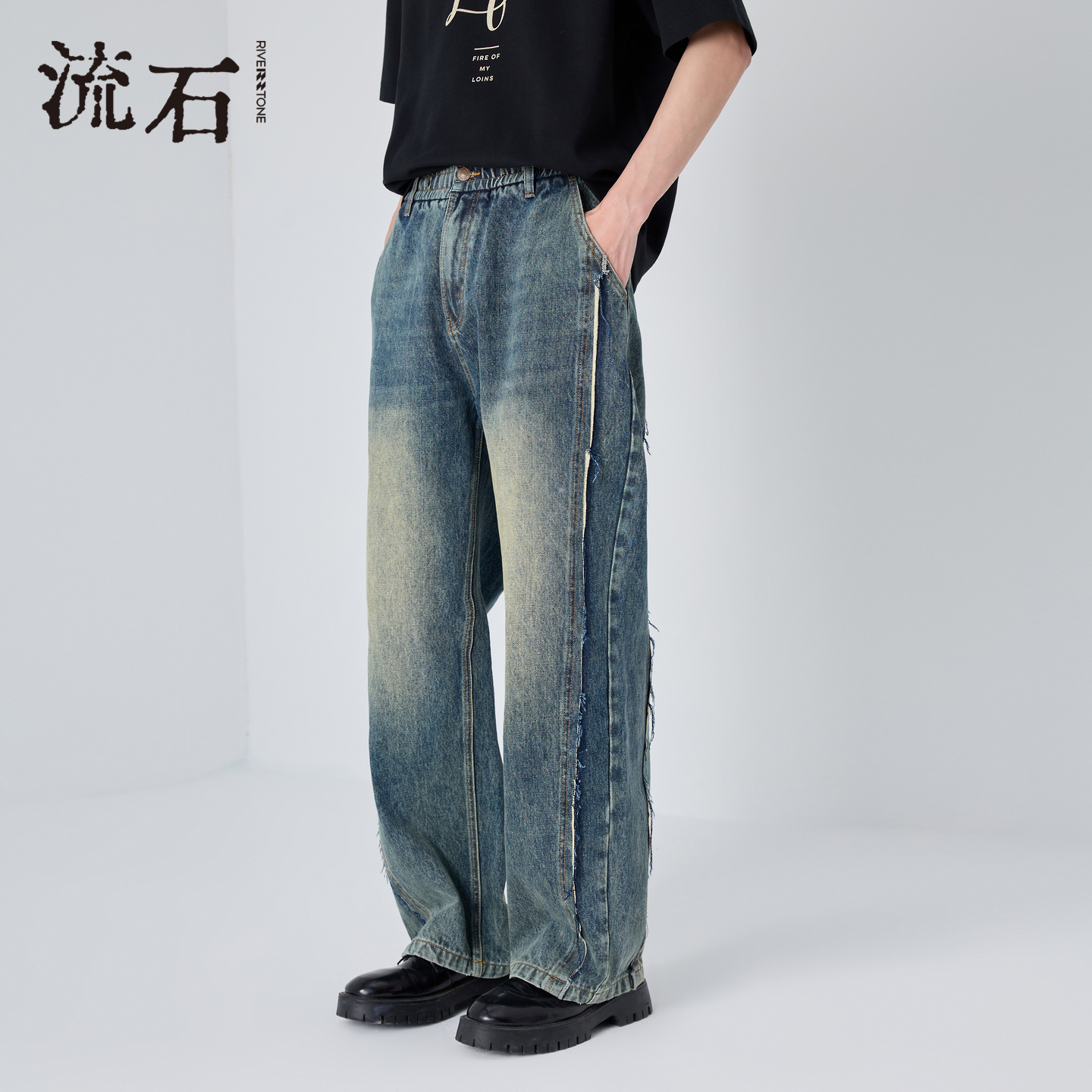 商场同款流石男装做旧水洗牛仔裤