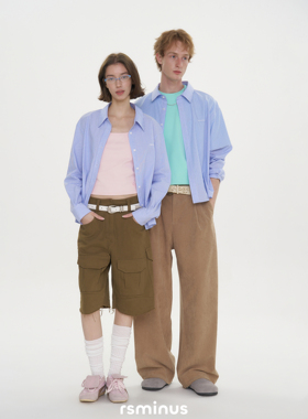 riverstone男女同款简约短款蓝色条纹衬衫2026年春季新款刺绣衬衣