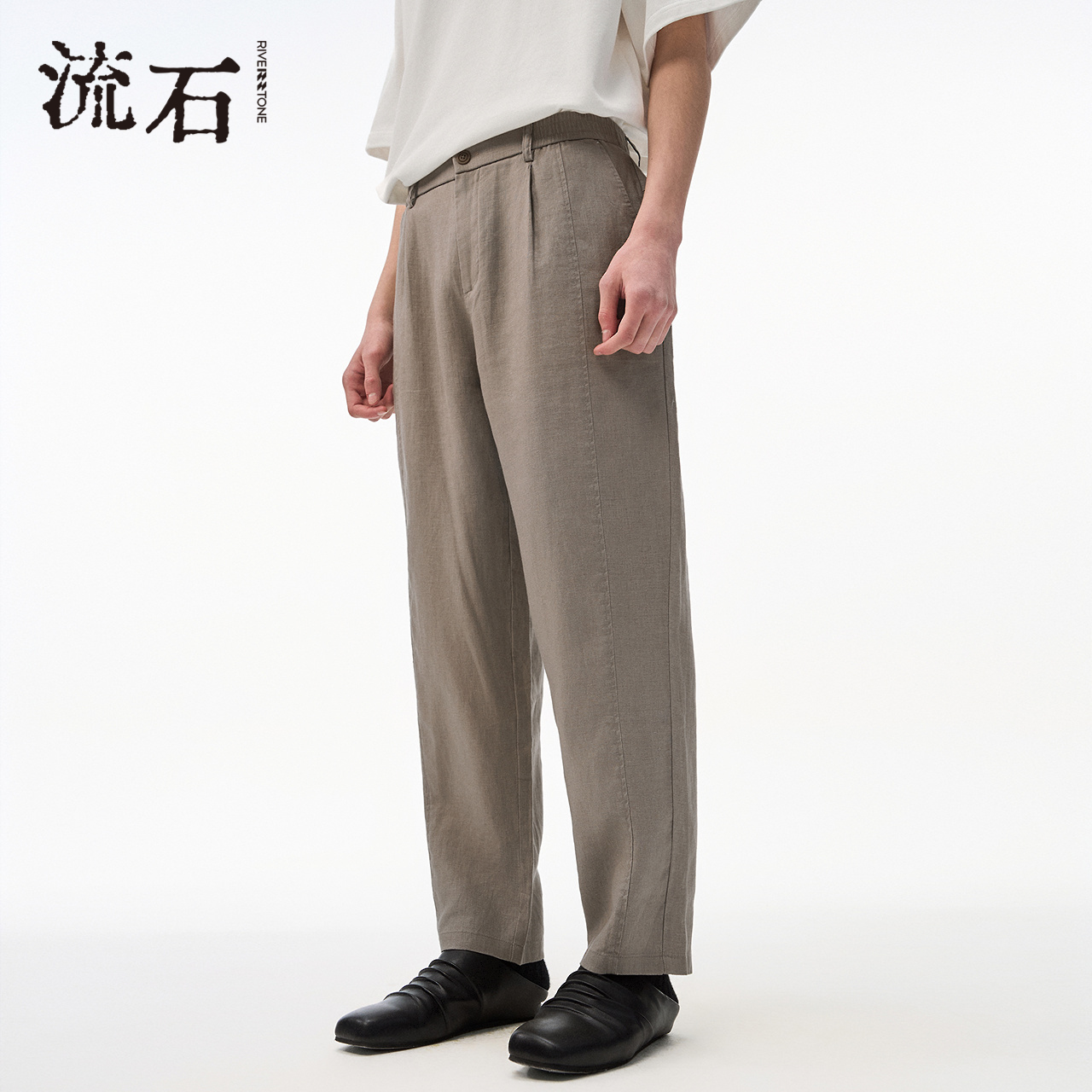 商场同款流石男装亚麻休闲九分裤