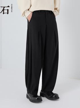 RS流石男装黑色宽松阔腿弯刀裤2026年秋季新款男士时尚休闲长裤子
