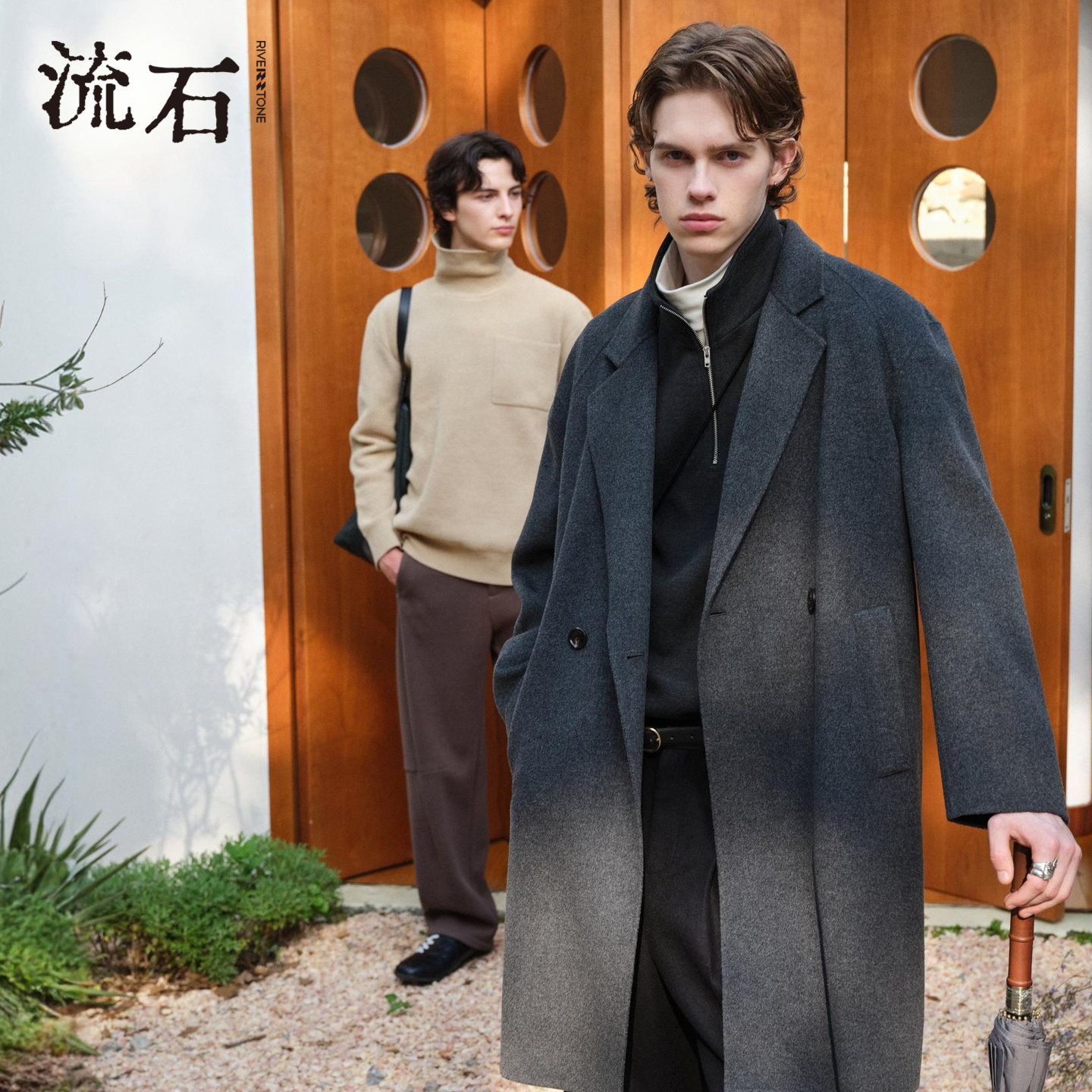 商场同款流石男装中长款羊毛大衣